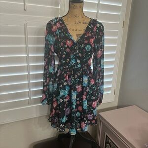 Express Black Floral Long Sleeve Dress
